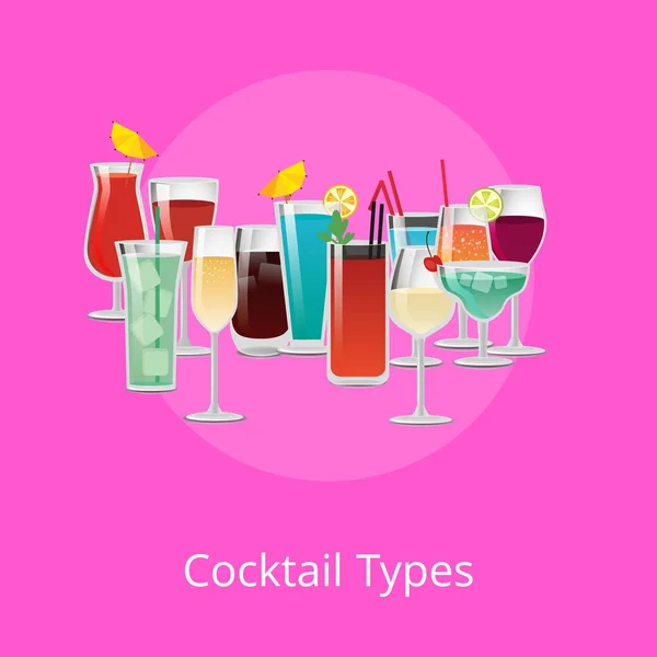 Cocktails Types Affiche Boissons d'été Set vectoriel — Image vectorielle