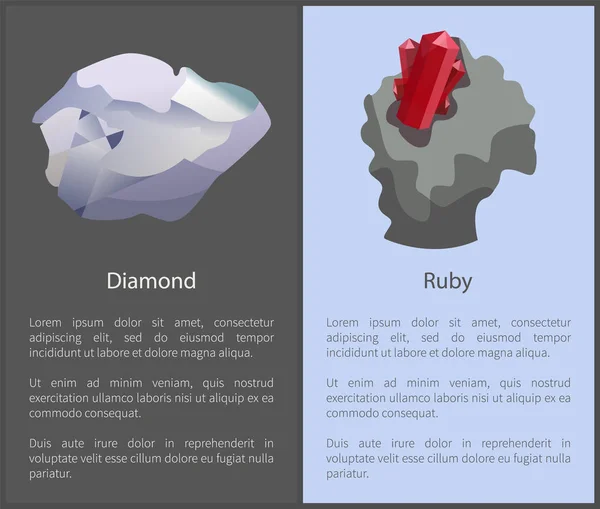 Diamant et rubis Ensemble d'affiches Texte Cristal cubique — Image vectorielle