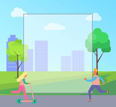 Adam Skate haritasında silindirler ve kadına tekme Scooter