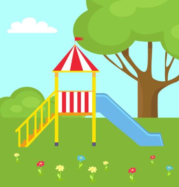 Çocuk s slayt Bahçesi ile merdiven vektör için