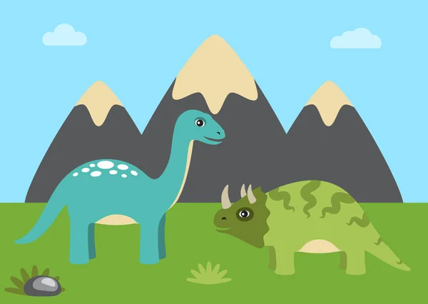 Dinosaurios y Naturaleza con Ilustración de Vectores del Cielo — Vector de stock