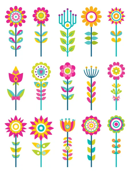 Flores de campo salvaje en diseño ornamental colorido — Vector de stock