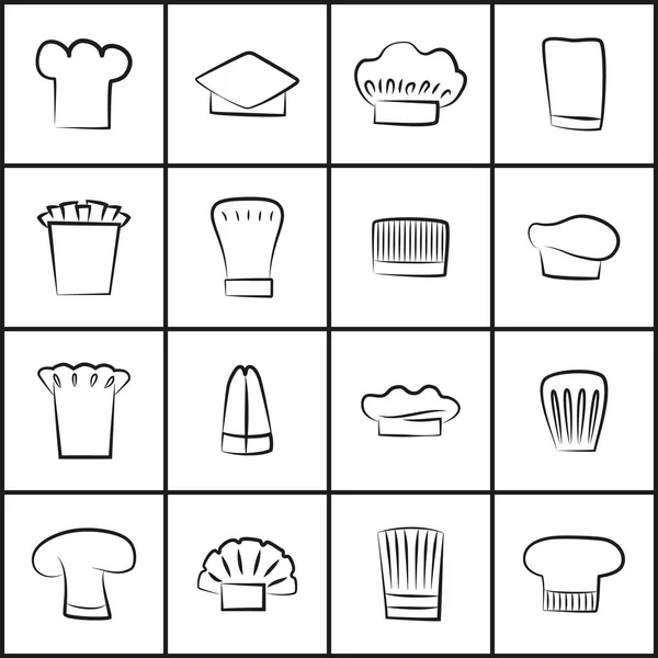 Chapeaux de chef de toutes formes Illustrations de contour mince — Image vectorielle