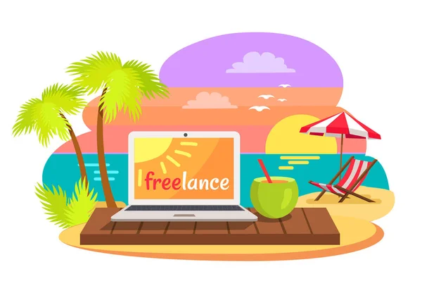 Open Notebook on Tropical Beach Texte Freelance — Image vectorielle