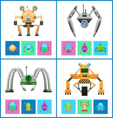 Droidler dört vektör çizimler, renkli posterler