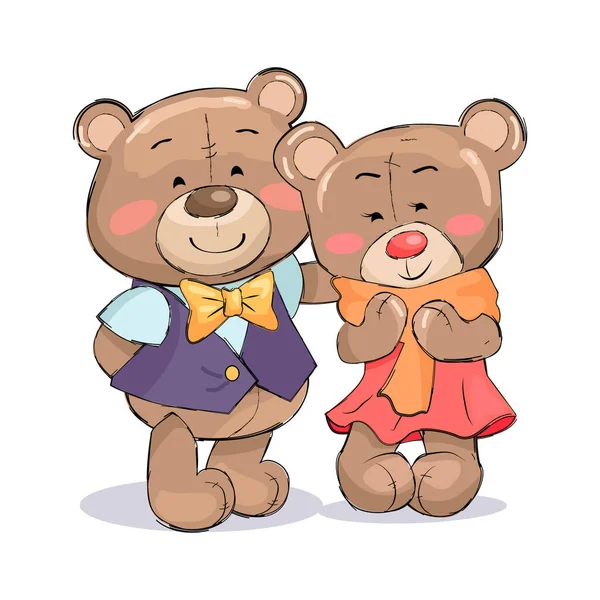 Glückliches Paar von Teddyfamilie, Freund und Mädchen — Stockvektor
