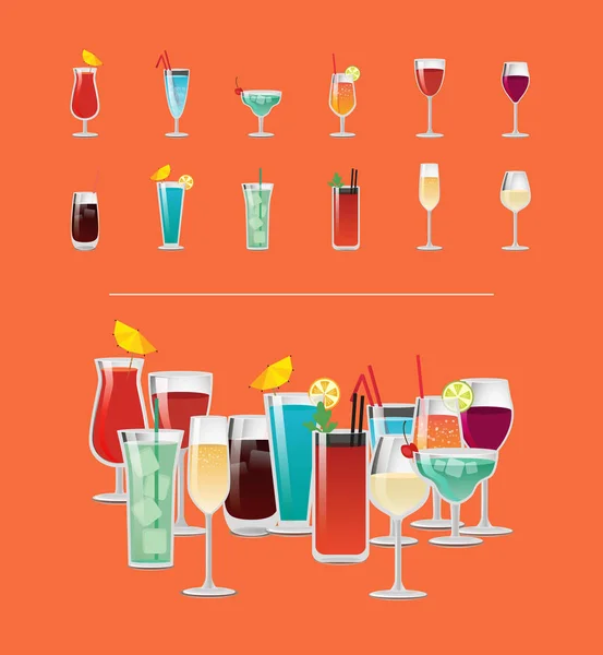 Set of Tropical Cocktails Orange Juice Blue Lagoon — Stock Vector