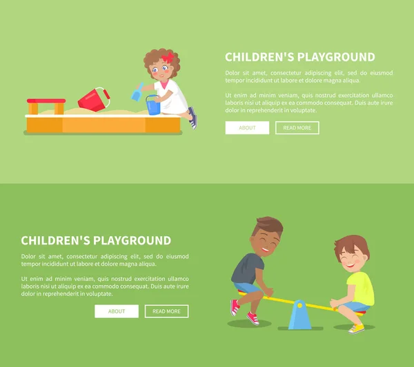 Barnens lekplats Set med sandlåda och barn — Stock vektor