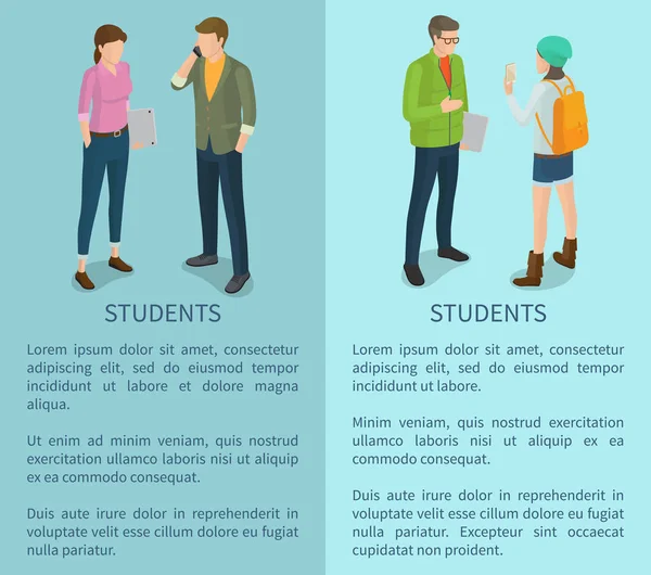 Studenti Personaggi dei cartoni animati Poster con donna uomo — Vettoriale Stock