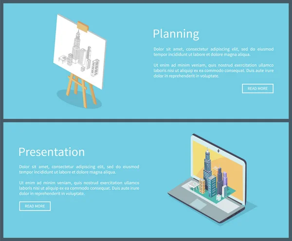 Planning en presentatie instellen vectorillustratie — Stockvector