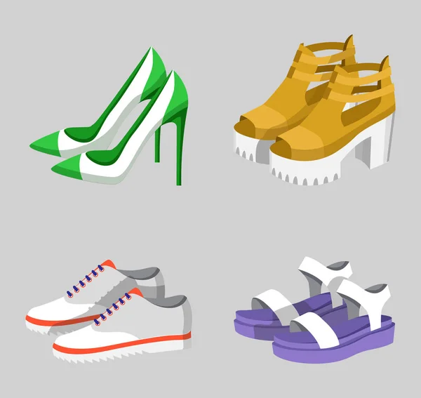 Summer Mode Shoe Collection Vector Illustration — Stock Vector