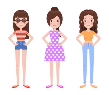 Farklı saç ve giyim vektör kadın ile