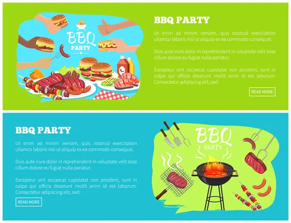 Sites Web de soirées barbecue avec illustration vectorielle de texte — Image vectorielle