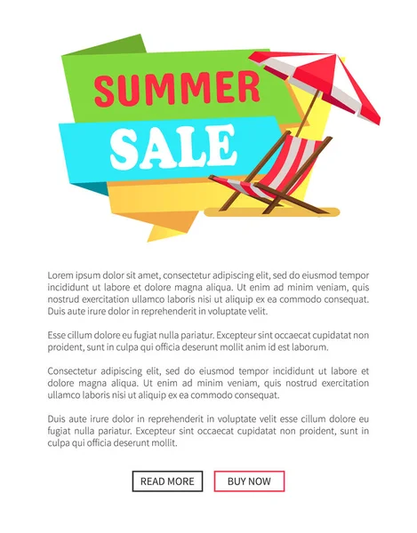 Venta de verano etiqueta Sunbed Chaise Lounge paraguas — Vector de stock