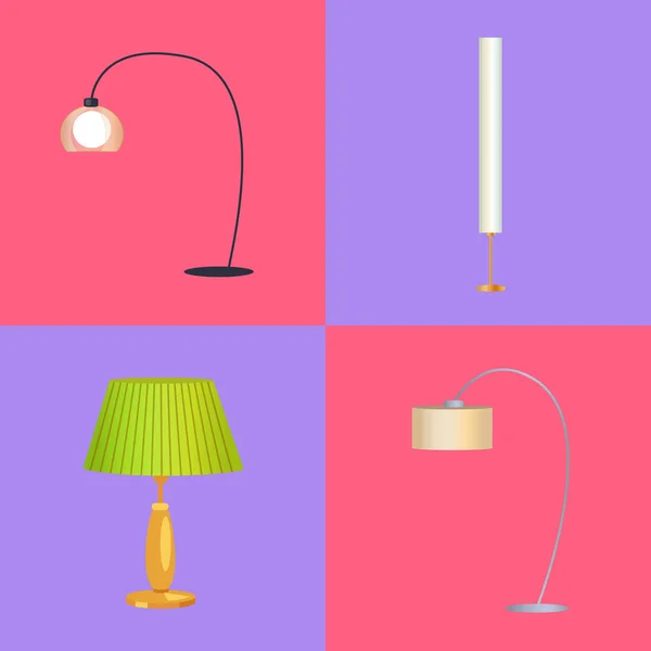 Lampen collectie interieur vectorillustratie — Stockvector