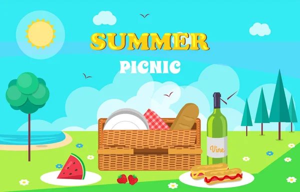 Sommer Picknick Komposition Vektor Illustration — Stockvektor