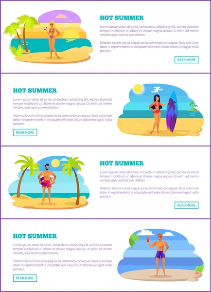 Hot Summer Vacations Internet Promo Banners Set — Stock Vector