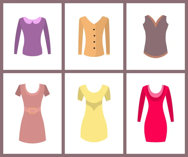 Mulheres Quente Casual Tops e Elegante Vestidos Set —  Vetores de Stock