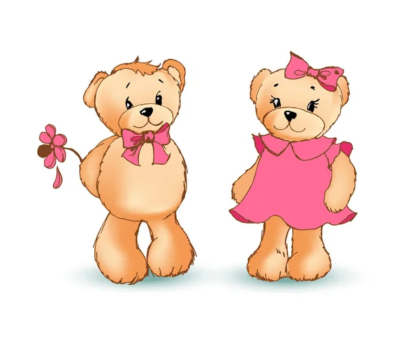 Oso de peluche con flor Poster Vector Ilustración — Vector de stock