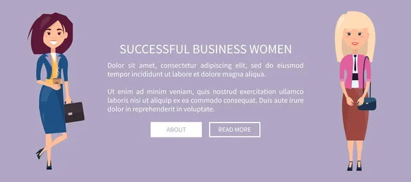 Éxito de las mujeres de negocios en línea página de póster Web — Vector de stock
