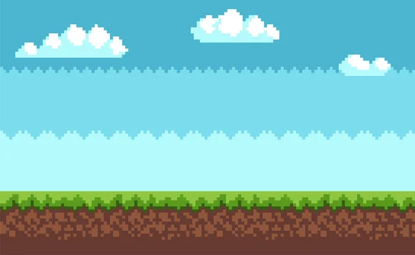 Landschaft Pixel Art Stil blauer Himmel, weiße Wolken — Stockvektor