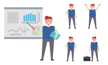 Başarılı bir iş adamı ile izole simgelerin ayarlamak