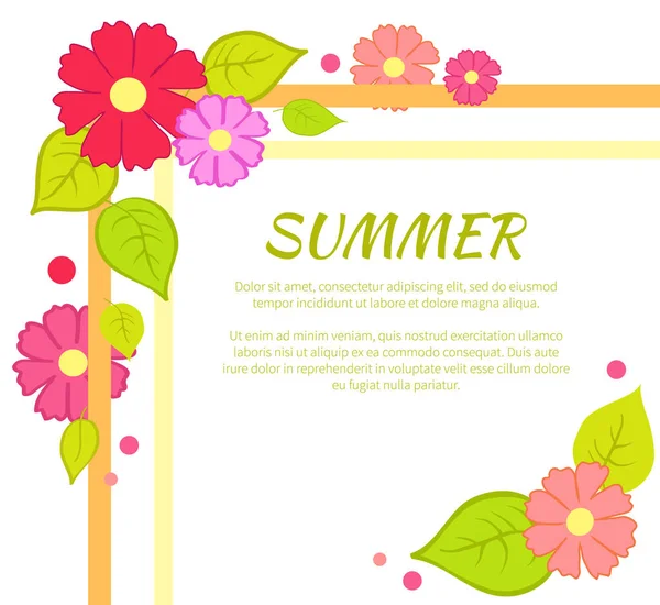 Sommer Text und Blumen Rahmen Vektor Illustration — Stockvektor