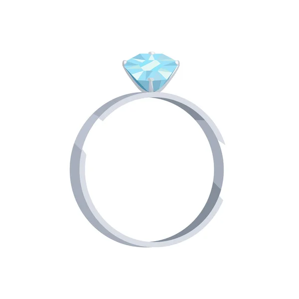 Silver wedding ring with blue diamond vector icon — Stock Vector