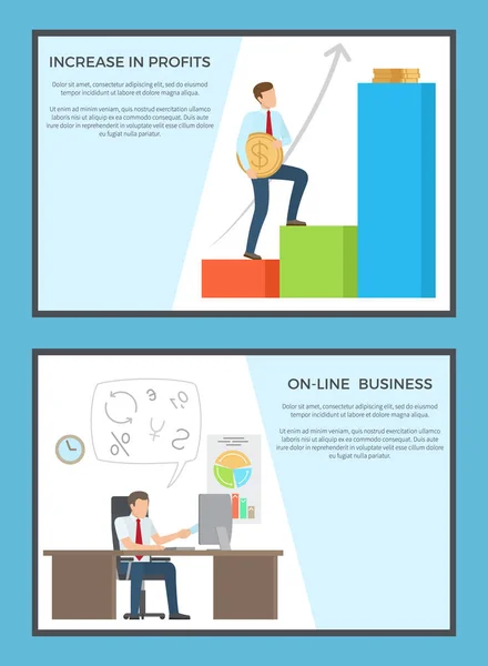 Augmentation des profits et des affiches d'affaires en ligne — Image vectorielle