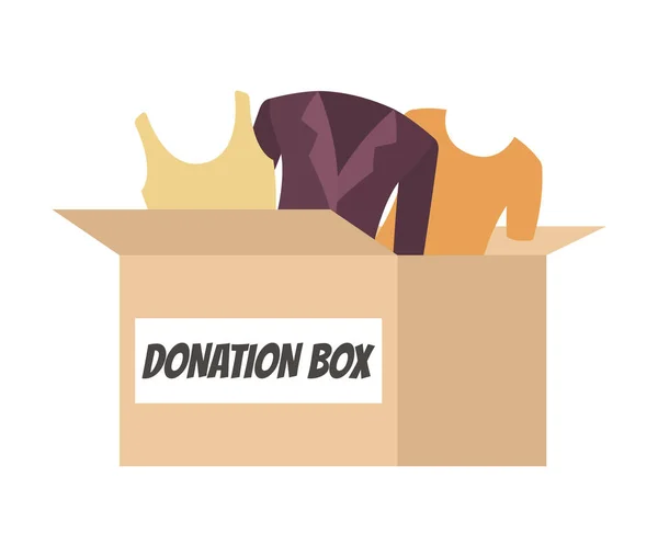 Donatie Box vol kleren voor mensen in nood — Stockvector