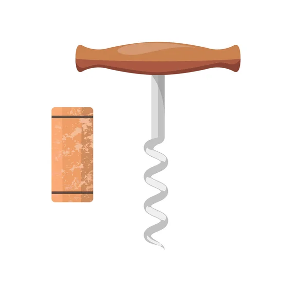 Corkscrew and Cork Vector Illustration Isolated — Stock Vector