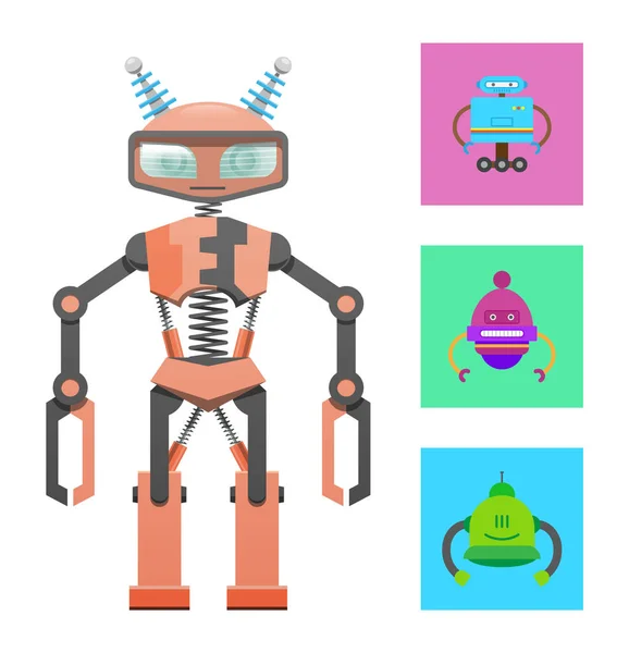 Humanoïde Robot, bouw monster, kleur Banner — Stockvector