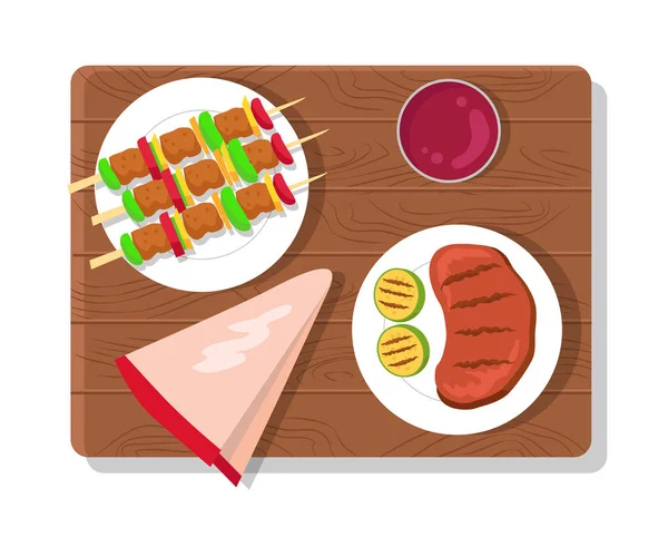 Comida Piquenique Coleção Pratos Vector Ilustração — Vetor de Stock