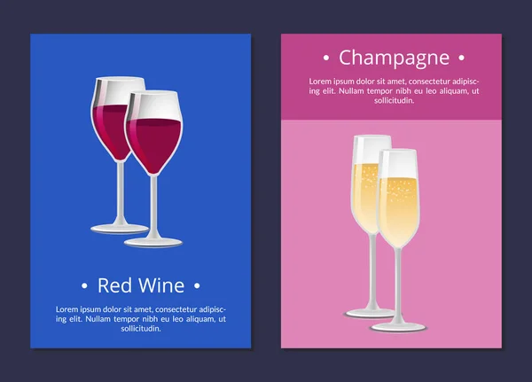 Conjunto de copas de vino tinto y champán Carteles Vector — Vector de stock