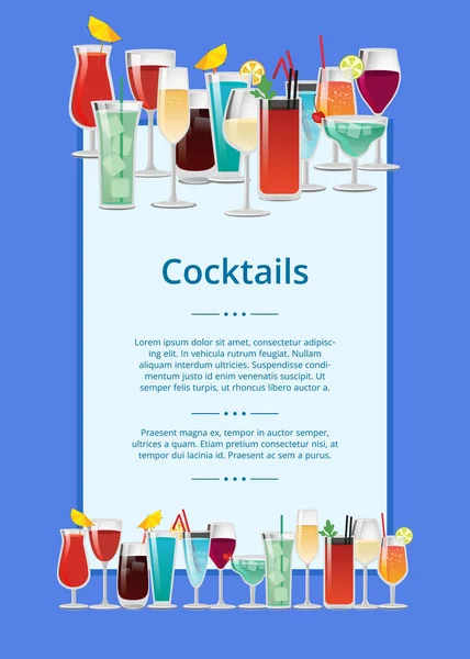 Cocktails Poster, Multicolored Vector Illustration — Stock Vector