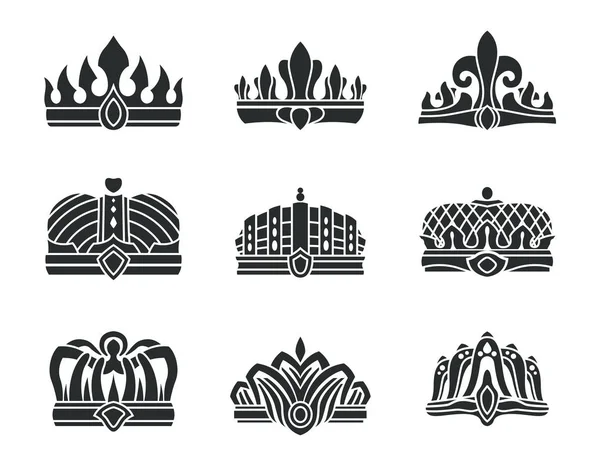 Koninklijke kronen met ongebruikelijke ontwerp monochroom instellen — Stockvector