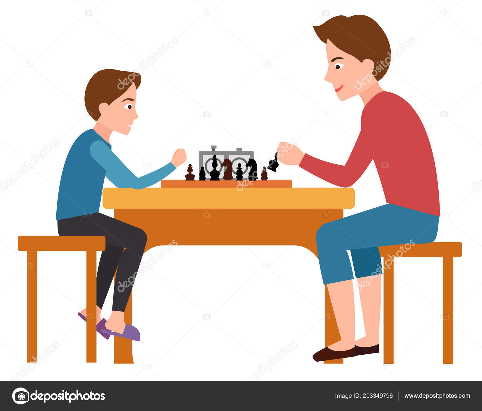 Chess players two man sitting and playing Vector Image