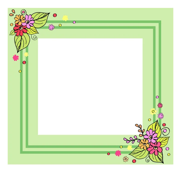 Green Frame with Flowers on Vector Illustration — Stock Vector