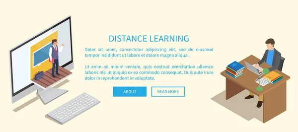 Bannière d'enseignement à distance avec enseignant et étudiant — Image vectorielle