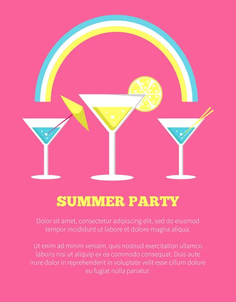 Cartel de fiesta de verano con gafas Martini Vector — Vector de stock