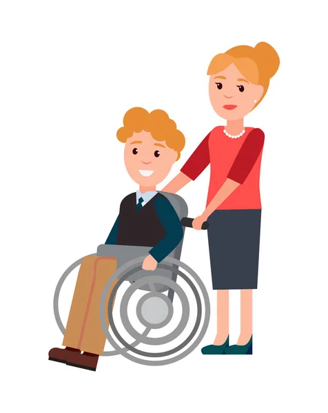 Με αναπηρία άνδρας και γυναίκα φροντίδα εικονογράφηση διάνυσμα — Διανυσματικό Αρχείο
