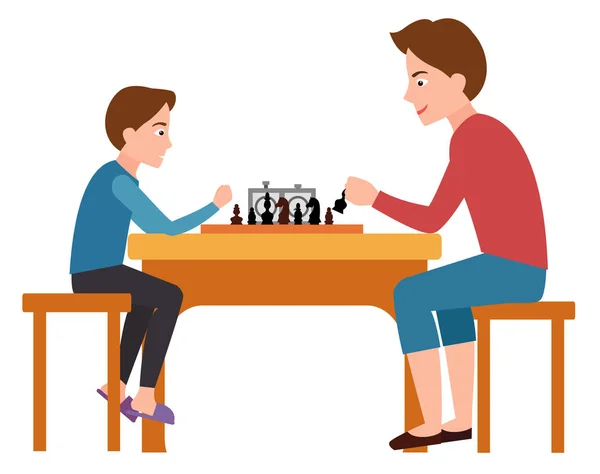 Отец и сын играют в шахматы — стоковый вектор