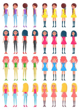 Her taraftan şık kıyafetler içinde güzel kadınlar ayarla