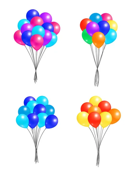 Ensemble Bouquets Hélium ballons à air coloré isolés — Image vectorielle