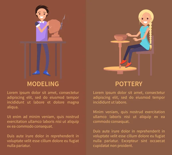 Modelleren en Potterry, kleur vectorillustratie — Stockvector