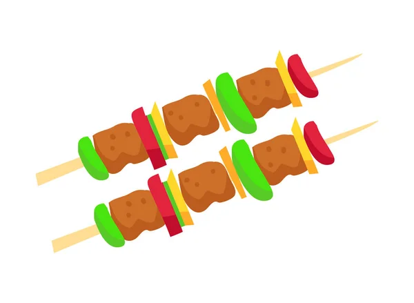 Brochette Carne y Verduras Vector Ilustración — Vector de stock