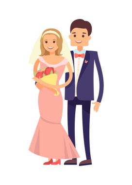 İki neşeli yeni evliler izole üzerinde beyaz kartı