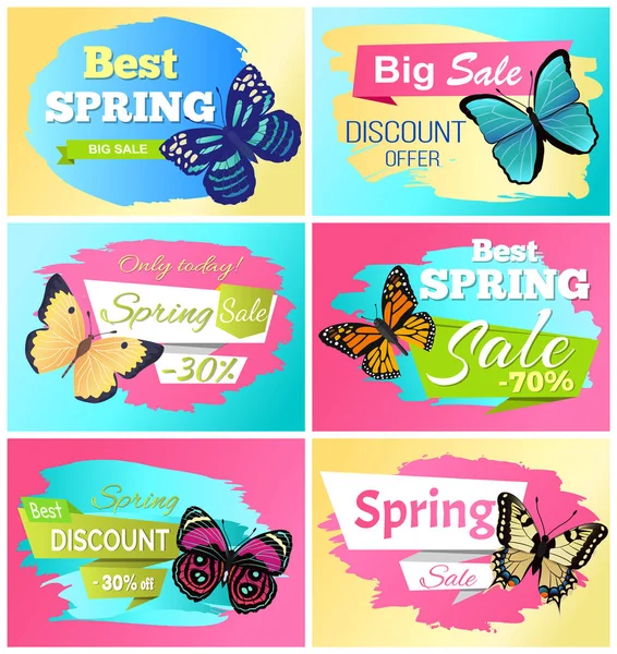 Best Spring Discount 30 Off Labels Butterflies — Stock Vector