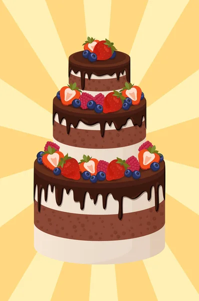 Τριών στοιβάδων κέικ με στρώσεις σοκολάτας και κρέμας — Διανυσματικό Αρχείο