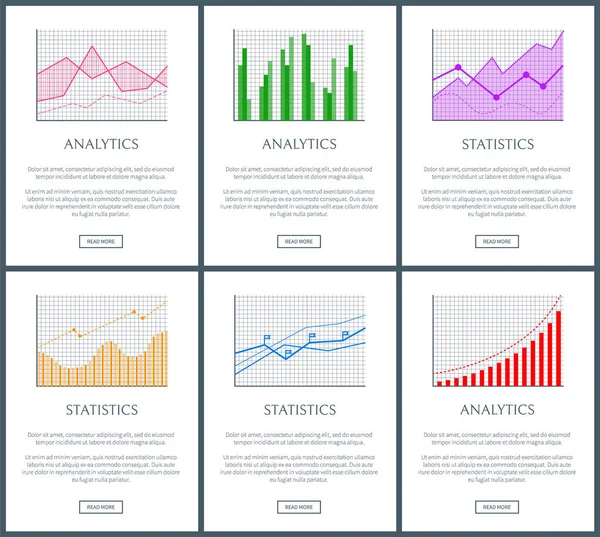 Statistics Charts and Analytics Color Diagrams Set — Stock Vector